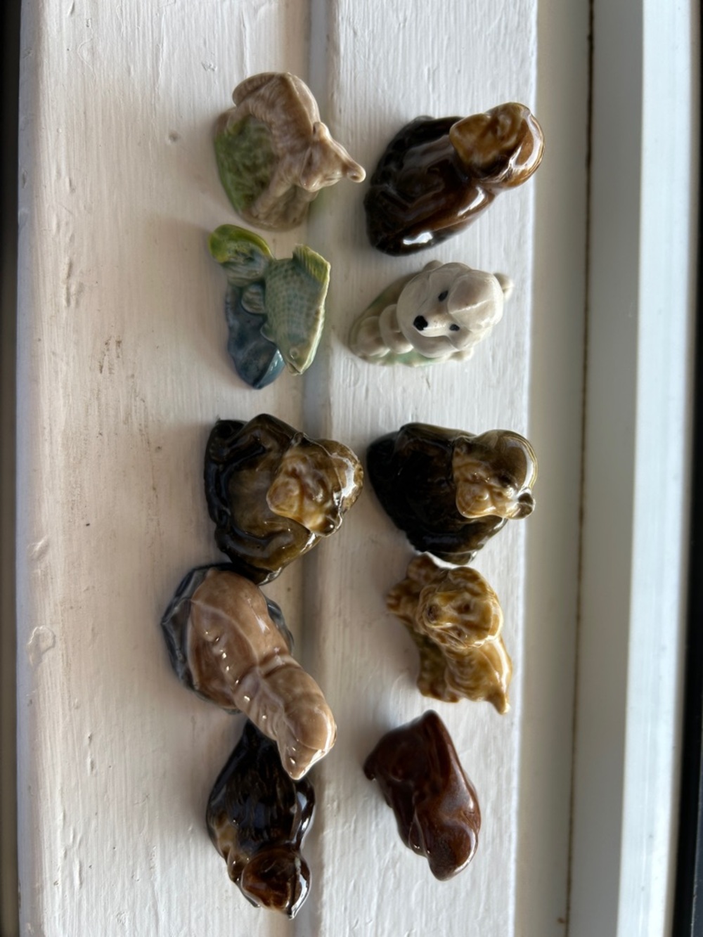 Glazed Ceramic Mini Red Rose tea  Figurine’s Set in Brown, Tan, Cream,